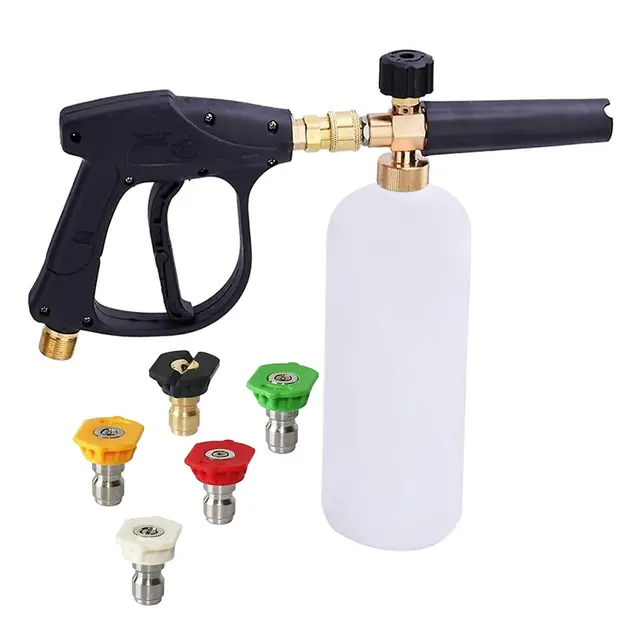 Stone Banks - Limpiador de alta presión con 5 boquillas de pulverización, 1 l, cierre rápido ajustable de 1/4", botella de pistola de espuma, dispensador de jabón para lavado de coches