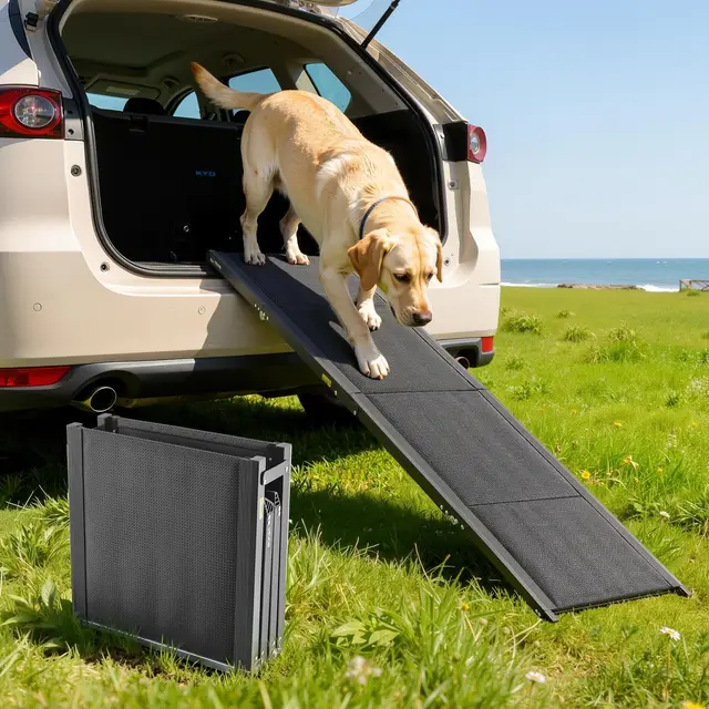 VEVOR Rampa para Perros, 180 x 50,8 cm, Plegable, para Perros Medianos y Grandes de hasta 113 kg, con Superficie de Tela Oxford Antideslizante, Portátil, para Exteriores, SUV y Camiones, Negro
