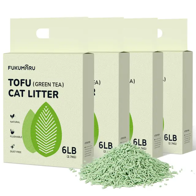 FUKUMARU Arena de Tofu para Gatos 10.8kg - Arena aglomerante para Gatos, Control de Olores con Aroma de Té Verde, Libre de Polvo y fácil de aglomerar, Desechable en el Inodoro