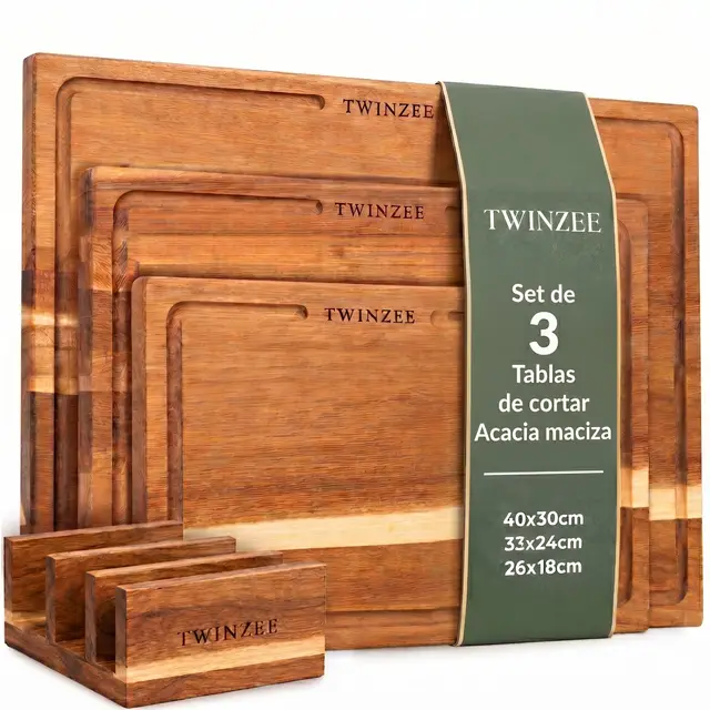 twinzee juego 3 tablas cortar acacia