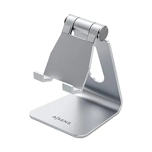AISENS MS1PM-081 Soporte TAMAÑO M DE SOBREMESA Ajustable (1 PIVOTE) para TELEFONO/Tablet, Plata