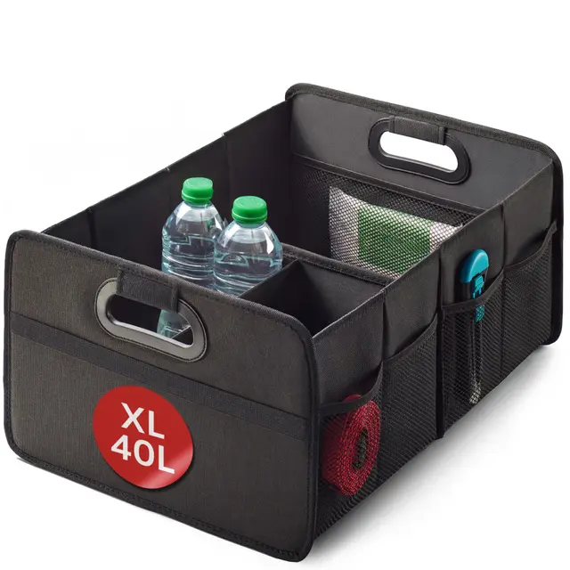Praknu Organizador de Maletero Plegable XL – 3 Compartimentos Flexibles con 5 Bolsillos – Base Antideslizante – Tamaño Ideal para Organización del Coche – Robusto y Resistente al Agua de Tela Oxford