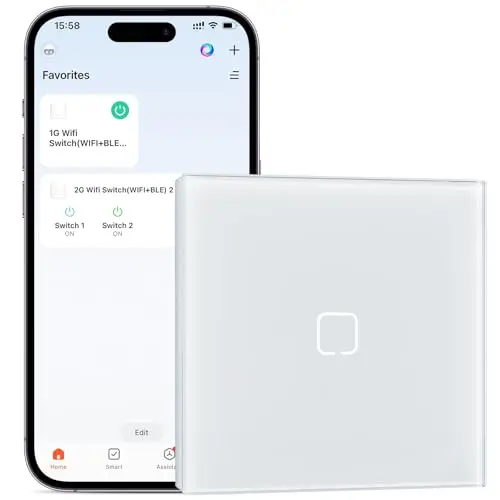 Interruptor Inteligente WiFi Empotrado,Smart Interruptor Táctil Pared,1 Gang 1 Vía 86 * 86 mm,Compatible con Alexa y Google Home (Aplicación Tuya/Smart Life),Blanco