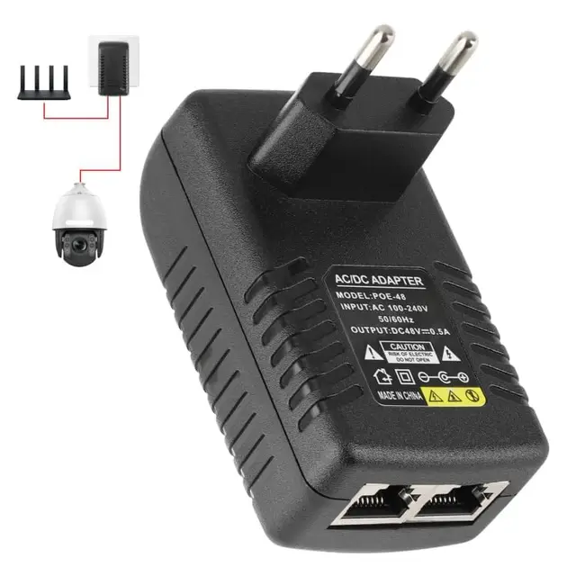 48V 0.5A Gigabit Power PoE, Adaptadores de Inyección PoE Standard 10/100/1000Mbps/1G/2G, Adaptador de Inyector Distancia de hasta 100 Metros, Injector Ethernet Adapter para IP Phone Camera
