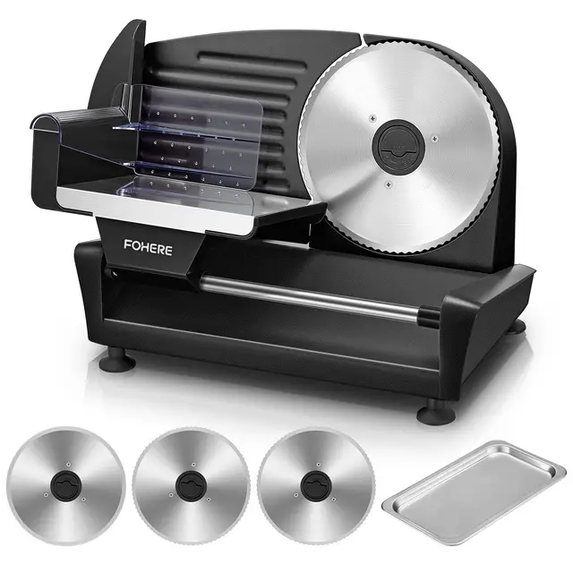 Cortadora de Fiambre Eléctrica 250W, Cortadora de Carne y Pan de 250W con Cuchillas Serradas y Lisas de 19cm, Espesor Ajustable 0–15mm, Para Carne, Queso, Pan Y Verduras, Negro