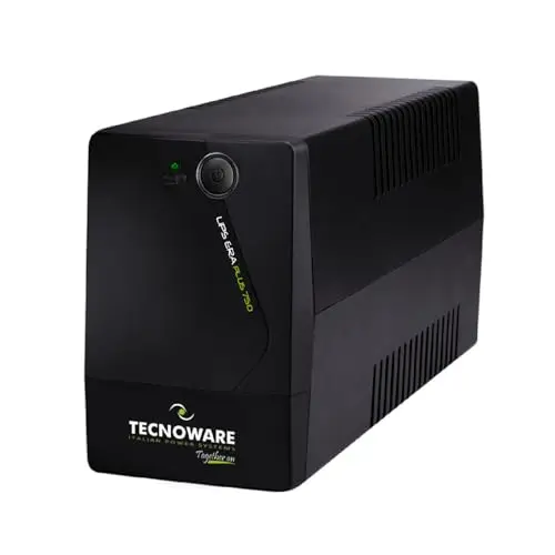 Tecnoware Power Systems - UPS ERA PLUS 750, Protección Apagón y Sobretensiones, AVR Plus, Autonomía 10min PC/40min Módem, 2 Tomas Schuko, Silencioso, Negro, 750VA, PC