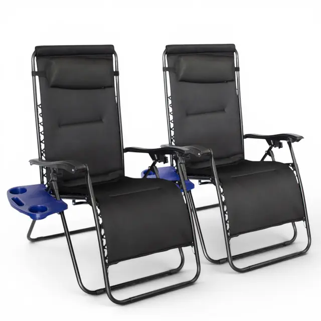 Pincho Tumbonas Jardin Exterior Silla Plegable Camping, Silla Gravedad Cero, Hamaca Plegable con Acolchado 2 cm y Bandeja Extraíble - Acero Ligero, Respaldo Alto, Cojín Cervical, 110 kg