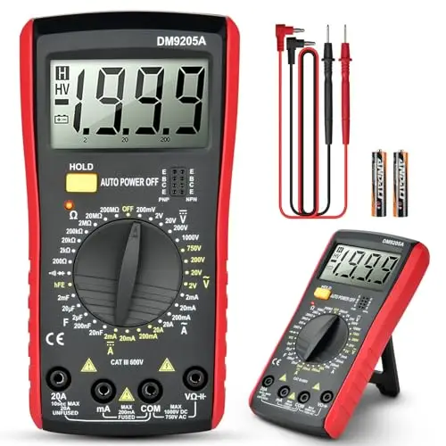 Multimetro Digital Profesional CAT II 1000 V, CAT III 600 V, Rango Automático RMS Verdadero, Capacidad de Medición, Resistencia, Corriente CA y CC, Voltaje CA y CC, Diodos, Transistores