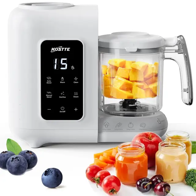 Robot Cocina Bebe 6 en 1, Multifunción Procesador de Alimentos Bebe, Limpieza Automática, Esterilizado, Recalentar, Descongela, Comida variada para tu bebé