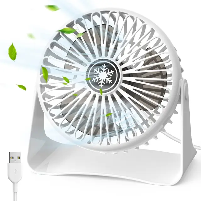 OUILA Ventilador Portatil USB Silencioso Ventilador de Mesa con 3 Velocidades ajustables con Cable de 1.2 Metros 360° Rotation Mini Ventilador USB Personal para Dormitorio, Oficina, Hogar-Blanco
