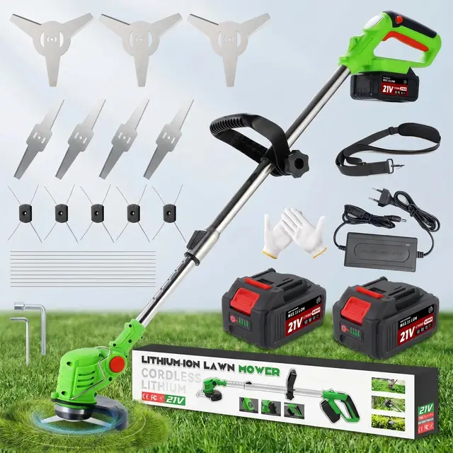 Fiutazge Desbrozadora Eléctrica Batería Multifunción con Cuchillas Variadas,Cortabordes Eléctrico Telescópico,2 Baterías 2,0Ah, Ultraligera 1,5kg para Jardín y Césped