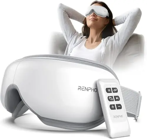 RENPHO Masajeador de ojos con control remoto y calor, Compresión de aire, masajear ojos para aliviar la tensión ocular, Círculos oscuros Bolsas de ojos, Mejorar el sueño, Regalos Originales para Mujer
