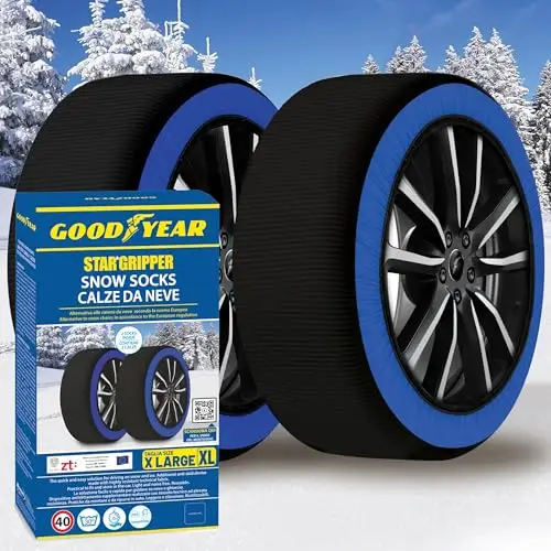 Goodyear Calcetines de nieve GoodYear Star Gripper homologados Italia EN 16662-1:2020 dos cadenas de nieve de tela para coche. Snow Sock Talla XL