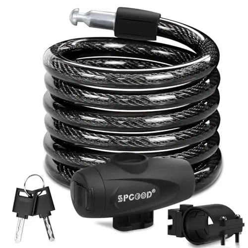 SPGOOD Cerradura de bicicleta 120cm / 12mm, cerradura de cable de bicicleta espiral antirrobo, con dos llaves, adecuada para bicicletas, triciclos, motocicletas, scooters, cochecitos de bebé