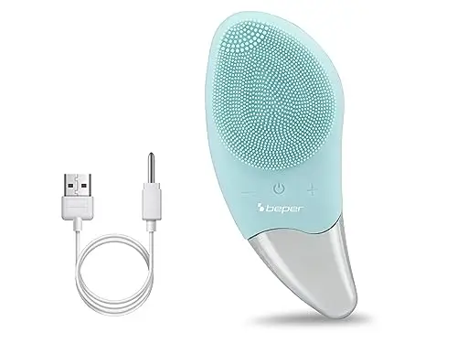 BEPER P302VIS002 Cepillo de limpieza facial, 5W, Silicona, Impermeable, Tecnología sónica, Recargable mediante cable USB, Batería, Ideal para todo tipo de piel, Azul