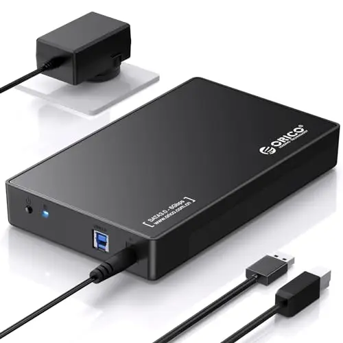 ORICO Caja para Disco Duro Externo 3.5"(SOLO Caja,Disco Duro NO Incluido)–Carcasa Externa USB 3.0 para HDD/SSD SATA de 3.5/2.5 Pulgadas hasta 20TB,Sin Herramientas,con Adaptador 12V/2A y UASP (3588US3