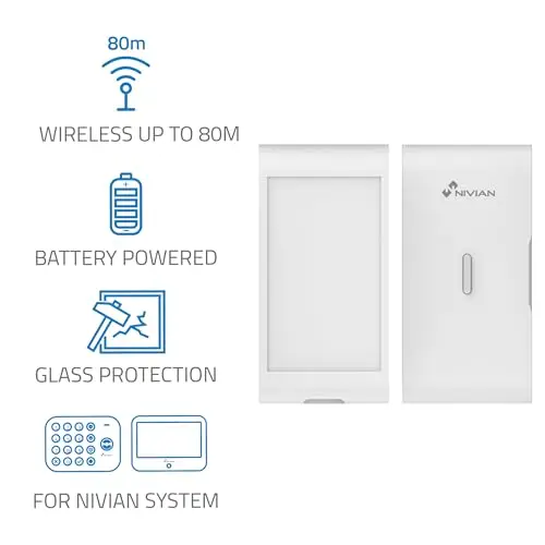 Nivian NVS-VIBRATION2 - Detector Inalámbrico de Vibración y Rotura de Cristal, Comunicación, Alcance 100 m, Instalación sin Cables, Compatible con Sistemas de Alarma Nivian