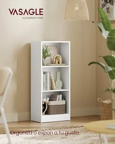 VASAGLE Biblioteca, Librería, Estantería de Libros con 3 Compartimentos, Estantería de Archivo, Estantes Ajustbles, para Salón, Habitación Infantil, Oficina, 40 x 24 x 93 cm, Blanco LBC103W