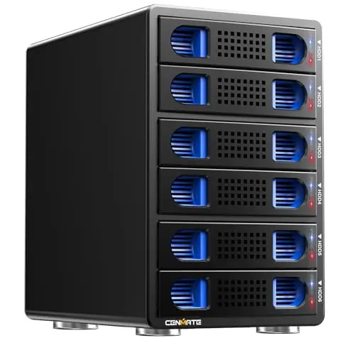 Caja de disco duro de 6 bahías con ventilador para HDD/SSD SATA de 2.5/3.5" con USB A/C 3.0, admite intercambio en caliente, expansión en cadena de margarita, caja de disco duro sin herramientas, DAS