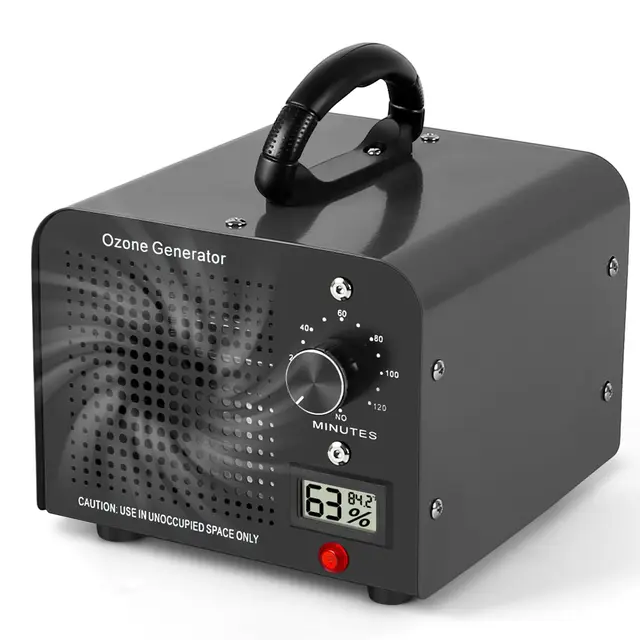 Generador de Ozono 60000mg/h, Máquina de Ozono con Indicador de Temperatura y Humedad, Desinfectador de Ozono Purificador de Aire con Temporizador, Ozonizador para Hogar, Coche, Mascotas (Negro)