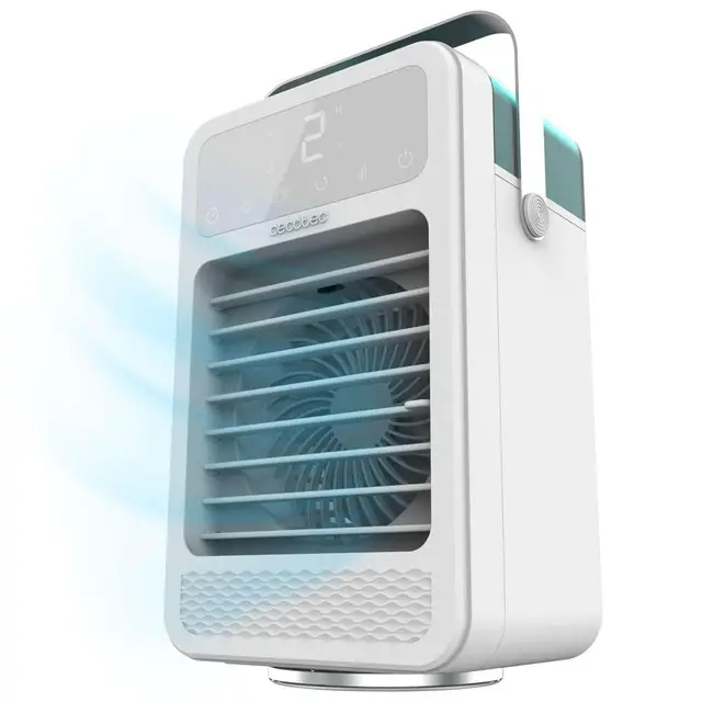 Cecotec Climatizador de Sobremesa EnergySilence 600 DeskChill Rotate. 8W, Depósito 500ml, Control Táctil, Display Digital, Oscilación, 4 Velocidades, Luz LED con 7 Colores y Temporizador 6h