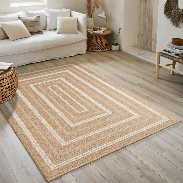 Nature 8863 - Alfombra, natural, Bohemia, con aspecto de yute, para sala de estar, dormitorio, pasillo y exterior, color natural (120 x 170 cm, blanca)