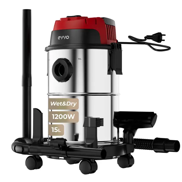 EVVO Aspirador de Sólidos y Líquidos AE84 – Aspiradora Wet & Dry 1380W, Depósito INOX 20 L, Succión 16 kPa, Filtro HEPA F7, Función Soplado con Válvula, Aspiradora Potente para Hogar, Taller y Coche