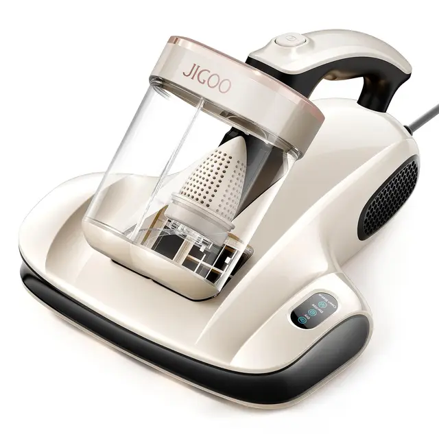 JIGOO S100 Aspirador de ácaros, Aspiradora Antiacaros para colchones con Sensor de ácaros, Pantalla LED, vibración, luz UV, ultrasonido, Elimina 99.9%, Especial Alergias, para Colchones y Sofás