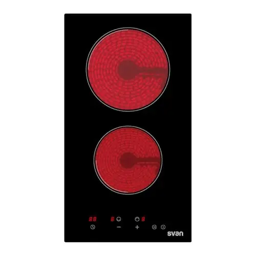 Svan Placa Vitrocerámica Cristal negro, SV2302. 2 Zonas de Cocción, 3000 W, 9 Niveles de Cocción, Control táctil, Autodesconexión de Seguridad, Bloqueo de panel, Temporizador