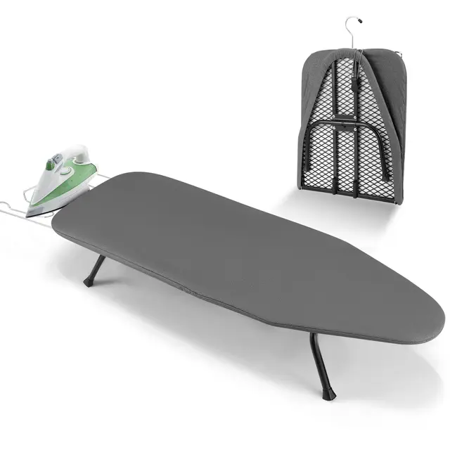 Towwoo Tabla de Planchar Plegable, Soporte para Plancha de Vapor, Ligera y Estable, con Gancho, Mesa de Planchar para Uso en Viajes en el Hogar Gris 81 × 31 cm