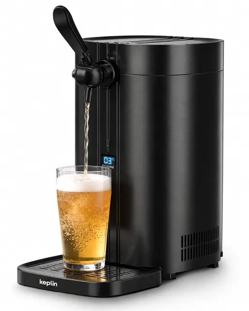 Keplin Dispensador de barril de cerveza de 5 litros con enfriador termoeléctrico, medidor de temperatura LED y fuente de bebidas, sistema de grifo de cerveza perfecto para el hogar para fiestas