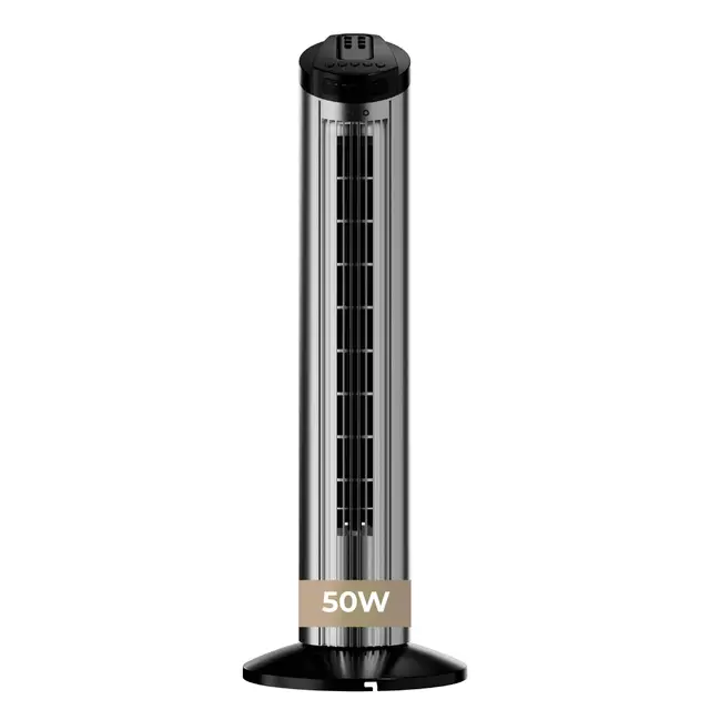 EVVO Ventilador de Torre con Función Turbo - Ventilador Vertical Silencioso con Mando a Distancia, Pantalla LED y Temporizador, Ventilador Columna Potente para Salón y Dormitorio (50, Vatios)