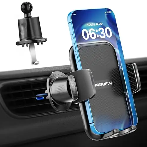 PORTENTUM Soporte movil Coche Rejilla de ventilación – Nueva versión 2026 – Sistema de Triple Anclaje – Rotación 360° orientable – Suporte telemovel Carro Compatible con teléfonos de 4 a 7.5"