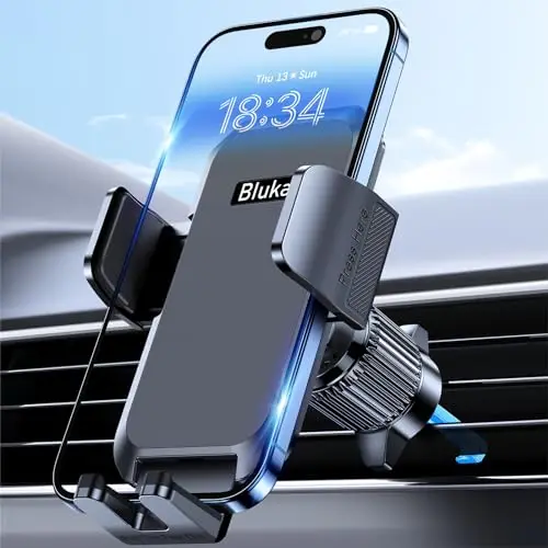 Blukar Soporte Móvil Coche, Soporte Teléfono Coche del Aire Ventilación con 2023 Upgraded Clip Estable&360° Rotación, Liberación de un Botón Soporte Movil Coche para Smartphone/GPS 4.0''-7.0'' (Negro)