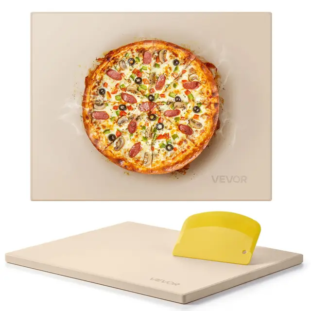 VEVOR Piedra para Hornear Pizza de 38 x 30 cm, Rectangular de Cordierita, Placa Extragrande con Raspador, 1,5 cm de Grosor, Resistente al Calor, Apta para Cocina, Horno, Pan, Pizza y Parrilla