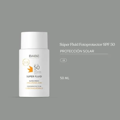 LABORATORIOS BABÉ - Super Fluid Fotoprotector Solar Facial SPF 50 | Sunscreen | Resistente Al Agua | Protección Solar Facial para Todo tipo de piel | Fotoenvejecimiento | Contra Daño Solar | 50ml