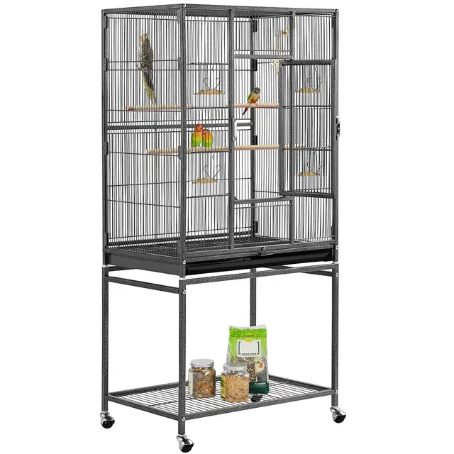 Yaheetech Jaula para Pájaroas Grande con Soporte Pie Jaula para Loros Mascota con Ruedas 136 cm