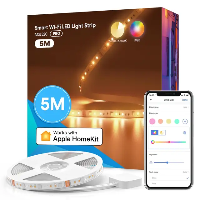 Meross Tiras LED WiFi, 5M RGBWW LED Tiras Inteligente, 2700K-6500K,Compatible con Apple HomeKit, Alexa y Google Assistant, Control con App y Mando a Distancia