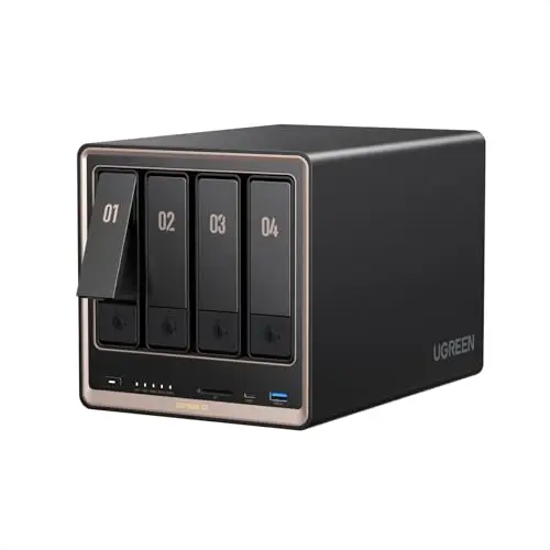 UGREEN NASync DXP4800 GT NAS 4 bahías, Dual LAN 10GbE, CPU AMD Ryzen Embedded R2514, 8GB RAM, Support ECC, Ranura SD, Doble M.2 NVMe, HDMI 4K, Centro vigilancia (Sin Discos)