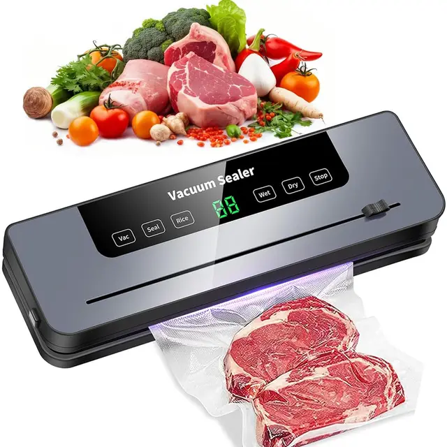 Envasadora al Vacío 5 en 1,Potente sistema de conservación de alimentos compacto de precisión de 90 kPa,30 bolsa de vacío, modos seco y húmedo Negro