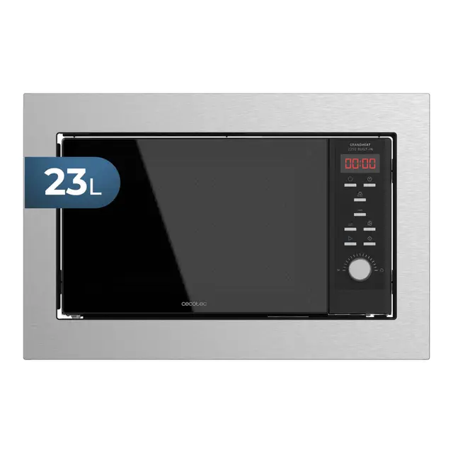 Cecotec Microondas encastrable Digital GrandHeat 2350 Built-In SteelBlack. 900W, Integrable, 23 Litros, Grill, 9 funciones preconfiguradas, Quick Start, Temporizador