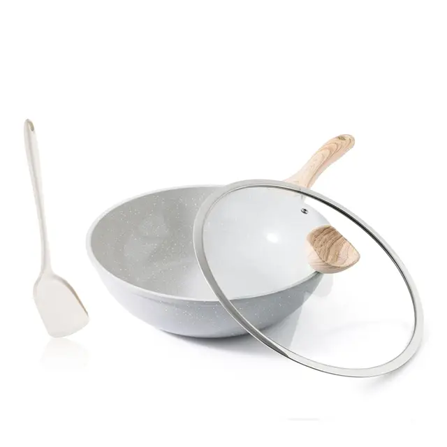 Kordisen Cerámico Wok 30 cm, Wok de Inducción con Tapa, Revestimiento Antiadherente, Apto para Todo Tipo de Fuegos, Sin PFOA y PFAS (Gris)