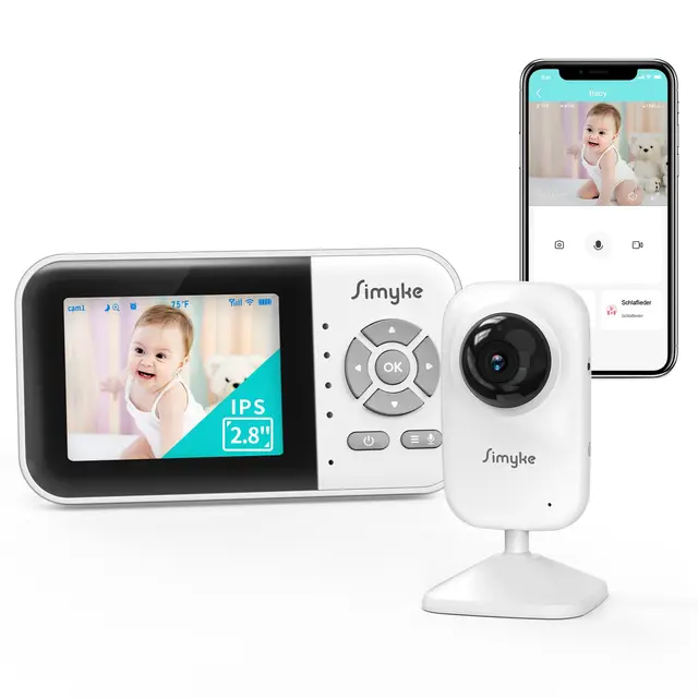 Vigilabebes con Camara WiFi y Pantalla de 2,8",Monitor Bebe con App, Audio Bidireccional,Vision Nocturna Automatica, VOX, Sensor de Temperatura, Canciones de Cuna y Largo Alcancepara el Hogar