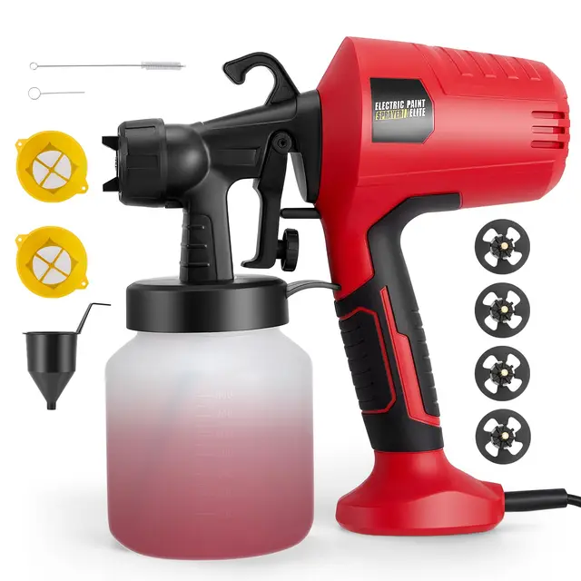Sistema de pulverización de pintura, 500 W HVLP pistola de pintura eléctrica con 4 boquillas y 3 patrones de pulverización, 800 ml de flujo de pintura, pistola eléctrica para vallas, armarios, paredes