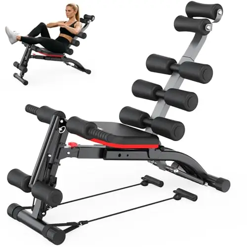 PASYOU Máquina Abdominal con Bandas Resistentes, Entrenador Abdominal Plegable Multifuncional Ajustable, Banco de Ejercicio 135 kg para Gimnasio Casa, Silla Ejercicio Cuerpo Completo