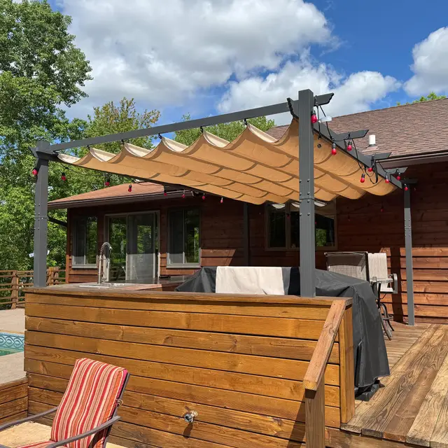 PURPLE LEAF Pergolas de Jardin Aluminio Cenadores para Jardin 3,5 x 4,8 M pérgolas con Techo Retráctil Tela para Camping Fiesta Celebraciones, Gris Claro
