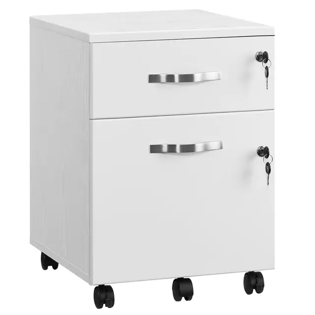 VASAGLE Archivador Móvil con Cerradura, Pequeño Armario de Oficina con 2 Cajones, 5 Ruedas, Barras Colgantes Ajustables, A4, Archivo Colgante de Tamaño Carta, Blanco Nube LCD22WV1