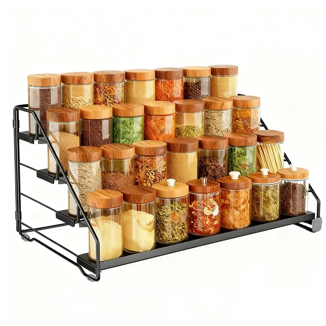 Estante de especias de pie de 4 niveles, estante de cocina, 34 x 26 x 21,5 cm, soporte para especias de metal, sin taladrar, soporte de especias ajustable para cocina, armario, encimera