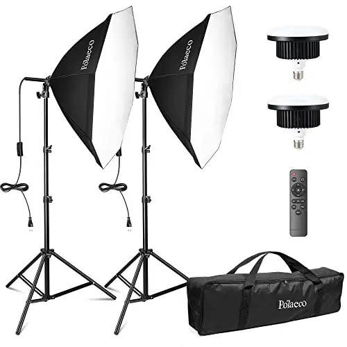 Equipo de Iluminación Estudio Fotografía Kit de 2 Softbox Octogonal Bicolor 3000~6500K con Bombilla LED 150W Control Remoto y Soporte de Luz Ajustable para Retrato Vídeos Transmisión en Vivo