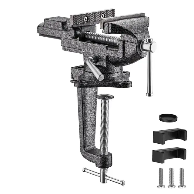 TEENO Ancho de mandíbula 85 mm de banco de trabajo, tornillo con base giratoria de 360 grados, material de acero fundido,potencia de sujeción 800 kg, es desmontable y de doble uso (85 mm) Plata